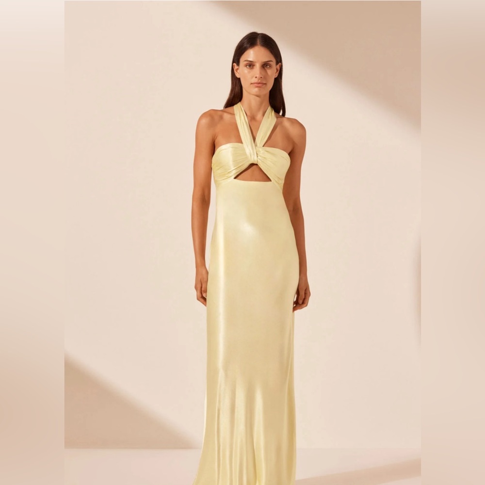 Light yellow Shona Joy La Lune Ruched Halter Maxi Dress - Lemon